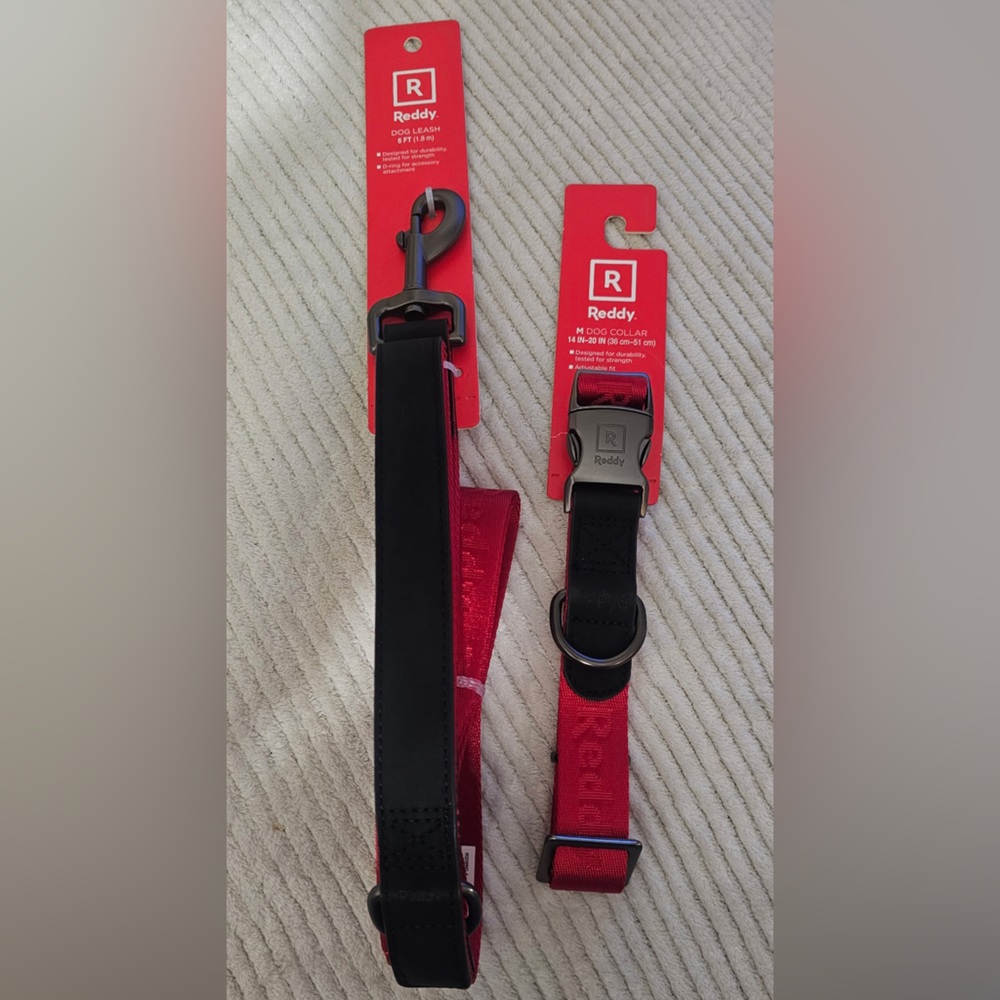 Reddy Jacquard Dog Collar & Matching Leash (M) Red